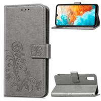 Lucky Clover ingedrukt bloemen patroon lederen draagtas voor Huawei Y6 Pro 2019 met houder & kaartsleuven & portemonnee & hand strap (grijs)
