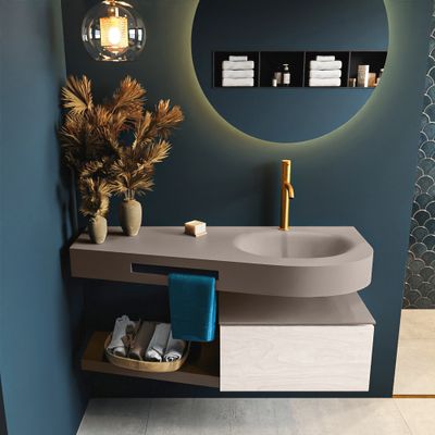 MONDIAZ RIVA 120cm badmeubel onderkast / planchet kleur Underlayment met 1 lade. Wastafel DULCET rechts 1 kraangat kleur Smoke.