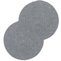 Tafel placemat/onderlegger - Set van 6x stuks - rond - zwart/wit - katoen - 38 cm - Ontbijt/lunch/di