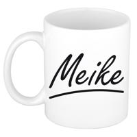 Meike Naam koffiemok - beker - met sierlijke letters - wit - 300 ml - Cadeau - Dames