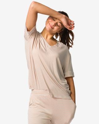 HEMA Damespyjamatop jersey strepen beige (beige)