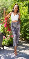 Trendy hoge taille zomer-broek met print roze - thumbnail