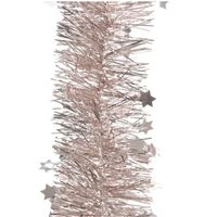 Feest lametta guirlande lichtroze glinsterend met sterren 10 x 270 cm feestversiering/decoratie - Feestslingers - thumbnail