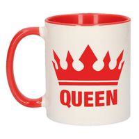 Cadeau Queen mok/ beker rood wit 300 ml - feest mokken