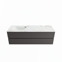 MONDIAZ VICA-DLUX 150cm badmeubel onderkast Dark grey 4 lades. Inbouw wastafel CLOUD links zonder kraangat, kleur Frappe.