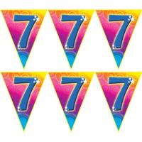 Leeftijd vlaggenlijn - 2x stuks - 7 jaar - 5 meter - plastic - 7e verjaardag thema - versiering - sl