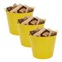 Excellent houseware Flexibele kuip / emmer - 3x - geel - 27 liter - kunststof - 42 x 35 cm