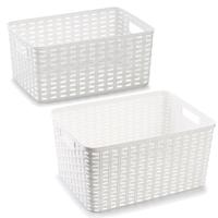Opbergboxen / opbergmandjes set - 5x stuks - rotan kunststof - wit - met inhoud 10 en 18 liter