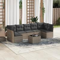 8-delige Loungeset met kussens poly rattan grijs