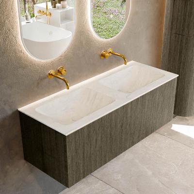 Badmeubel Mondiaz Kurve-Dlux | 120 cm cm | Meubelkleur Shadow | Wastafelkleur Opalo | Solid surface | Wasbak beiden zijden spoelbak | Zonder kraangat(en)