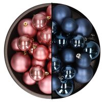 Kerstversiering kunststof kerstballen mix donkerblauw/oud roze 6-8-10 cm pakket van 44x stuks - Kerstbal