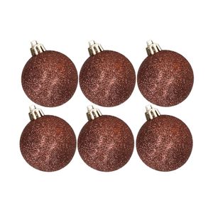 6x stuks kunststof glitter kerstballen donkerbruin 6 cm - Kerstbal