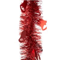 Lametta kerstslingers- 3x - rood - folie - 200 x 12 cm - met kerstklokjes - thumbnail