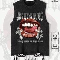 Men's Graphic Print Tank Top - Loose Fit 100% Cotton Casual Vest XL