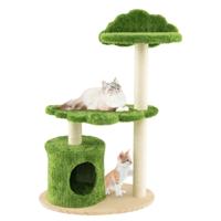 97 cm Schattige Kattenboom Kattenmeubels met Volledig Omwikkelde Sisal Krabpalen voor Kleine Ruimtes Groen