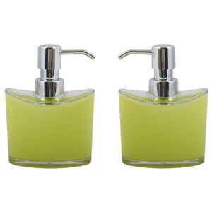 Zeeppompje/zeepdispenser Aveiro - 2x - PS kunststof - limegroen/zilver - 11 x 14 cm - 260 ml