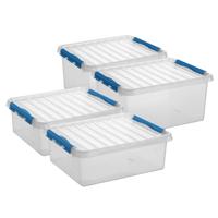Sunware Q-Line opberg boxen set 4x stuks - 2 maten - 25 en 36 liter - kunststof - transparant/blauw Sunware Q-Line opberg boxen set 4x stuks - 2 maten - 25 en 36 liter - kunststof - transparant/blauw