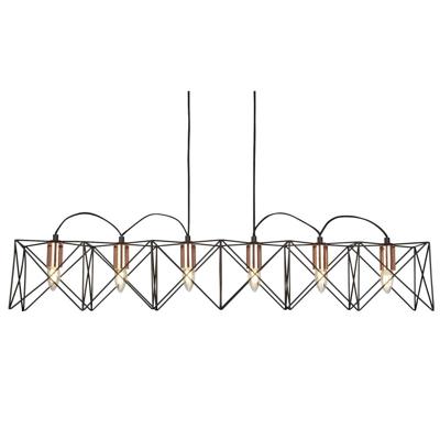 Searchlight Eetkamer hanglampAnthea 6-lichts zwart met roodkoper - 8416-6BK
