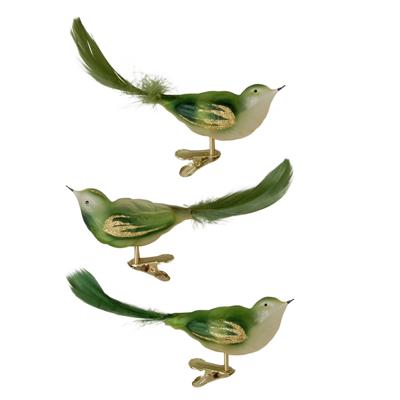 Decoratie vogeltjes - 3x - groen - op clip - 11 cm - glas - luxe glazen kerst vogels Decoratie vogeltjes - 3x - groen - op clip - 11 cm - glas - luxe glazen kerst vogels