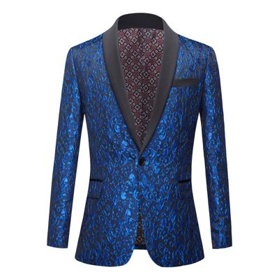 Men's Burgundy Floral Jacquard Tuxedo Blazer | Slim Fit Sport Coat Blue / M