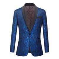 Men's Burgundy Floral Jacquard Tuxedo Blazer | Slim Fit Sport Coat Blue / M