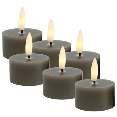 Countryfield LED theelichtjes/waxinelichtjes - 6x st - grijs - D4 x H5,2 cm - met timer