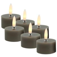 Countryfield LED theelichtjes/waxinelichtjes - 6x st - grijs - D4 x H5,2 cm - met timer
