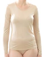 Zijden Dames Shirt Lange Mouw Alkena Kleur Nude Maat Small