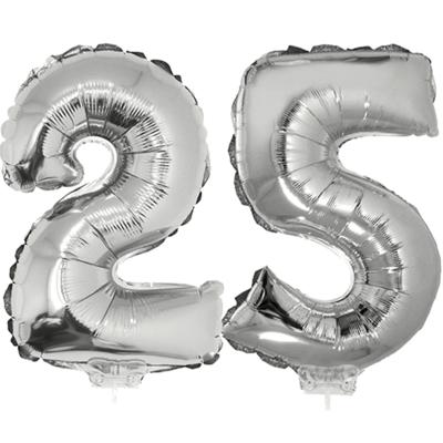 25 jaar leeftijd versiering cijfers - verjaardag - ballonnen op stokje - van 41 cm - zilver 25 jaar leeftijd versiering cijfers - verjaardag - ballonnen op stokje - van 41 cm - zilver