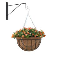 Hanging basket met muurhaak donkergrijs en kokos inlegvel - metaal - complete hanging basket set - thumbnail