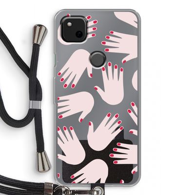 Hands pink: Pixel 4a Transparant Hoesje met koord