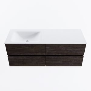 MONDIAZ VICA 130cm badmeubel onderkast Dark Brown 4 lades. Wastafel CLOUD links 1 kraangat, kleur Talc.