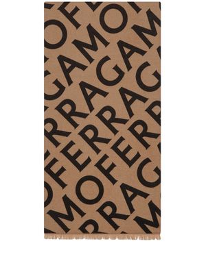 Ferragamo écharpe frangée à logo en intarsia - Tons neutres