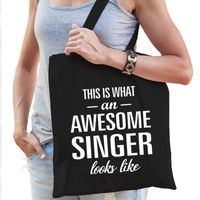 Awesome singer / zangeres cadeau tas zwart voor dames - Feest Boodschappentassen - thumbnail
