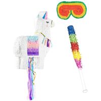 Verjaardag Pinata Lama van 41 x 49 cm - set met stok en masker - thumbnail