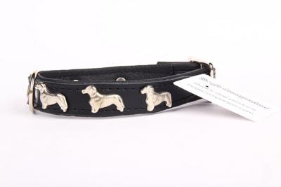 Leren halsband Teckel (klein) zwart