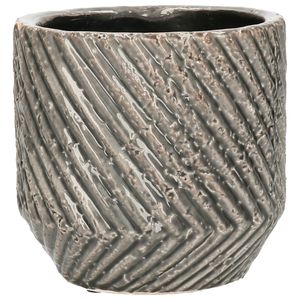 Plantenpot/bloempot - keramiek - donker/grijs - relief - D13.5 x H12.5 cm