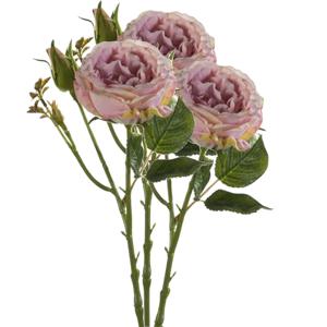 Kunstbloem roos Anne - 3x - paars - 37 cm - decoratie bloemen