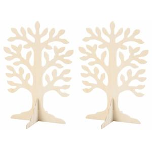 Houten decoratie boompje - Set van 3x stuks - 30 x 21,5 cm - knutselen - geldboom/wensboom - triplex