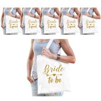 Vrijgezellenfeest dames tasjes/ goodiebag pakket: 1x Bride to Be wit+ 5x Bride Squad wit - thumbnail