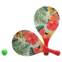 Beachball set Flowers - hout - rood - strand speelset - kinderen/volwassenen   - - thumbnail