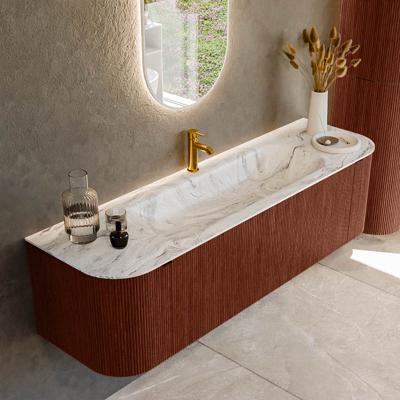 Badmeubel Mondiaz Kurve-Dlux | 160 cm cm | Meubelkleur Ruby | Wastafelkleur Glace | Solid surface | Wasbak midden spoelbak | 1 kraangat