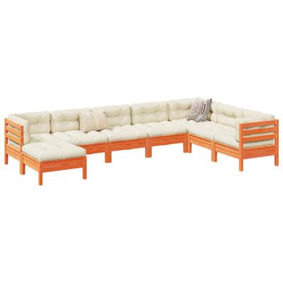 8-delige Loungeset met kussens massief grenenhout wasbruin