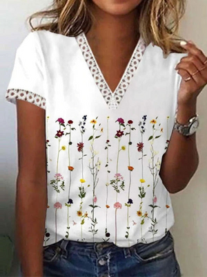Regular Fit Casual V Neck Short Sleeve Top