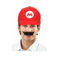 Feestpet Mario / loodgieter - rood - met zwarte plaksnor - voor kinderen - verkleedkleding