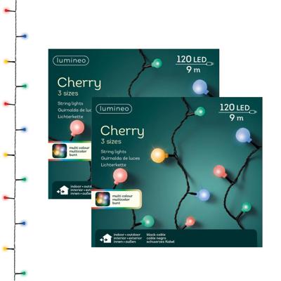 Lumineo feestverlichting - 2x - gekleurd - 120 led lampjes - 9 meter - twinkle - lichtsnoeren