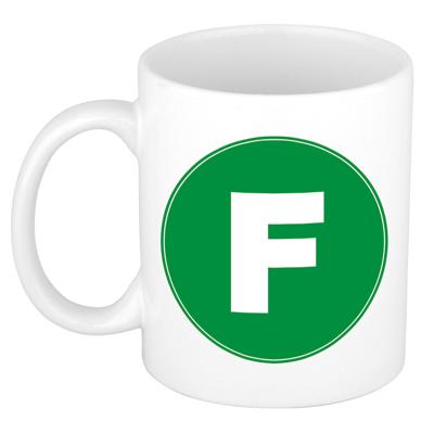 Koffie mok met de letter F - beker - groen - eerste letter van een voornaam - wit - 300 ml Koffie mok met de letter F - beker - groen - eerste letter van een voornaam - wit - 300 ml