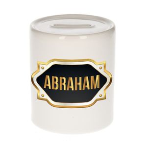 Naam cadeau spaarpot Abraham met gouden embleem