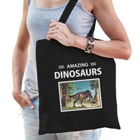 Katoenen tasje T-rex dinosaurus zwart - amazing dinosaurs T-rex dino cadeau tas - thumbnail