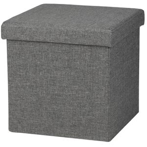 Poef/hocker - opbergbox zit krukje - donkergrijs - linnen/mdf - 37 x 37 cm - opvouwbaar